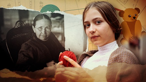 Collage aus einem Bild von Margarete Steiff und der Filmfigur.