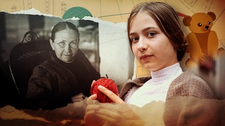 Collage aus einem Bild von Margarete Steiff und der Filmfigur.