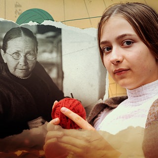 Collage aus einem Bild von Margarete Steiff und der Filmfigur.