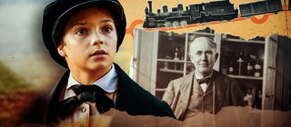 Collage aus einem Bild von Thomas Alva Edison und der Filmfigur.