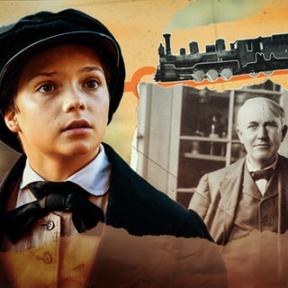 Collage aus einem Bild von Thomas Alva Edison und der Filmfigur.