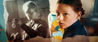 Collage aus einem Bild von Marie Curie und der Filmfigur.