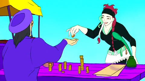 Bild aus Trickfilm: Mona beim Geldwechsler (Foto: SWR)