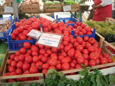 Marktstand mit Tomaten