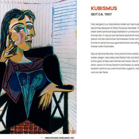 Screenshot: Picassos Dora Maar und Text Kubismus. (Foto: SWR – Screenshot aus Webspecial)