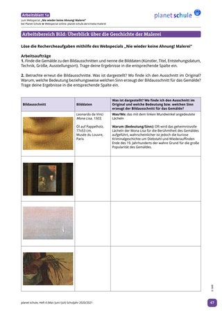 Arbeitsblatt 1ab: Überblick über die Geschichte der Malerei