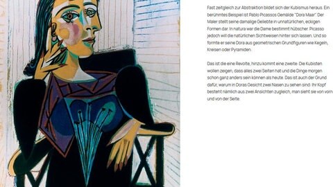 Screenshot: Picassos Dora Maar und Text Kubismus.