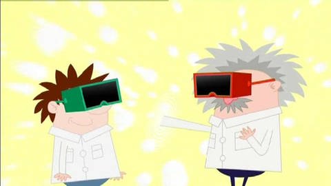 Zwei Animationsfiguren mit Laborkitteln und bunten Brillen. (Foto: WDR - Screenshot aus der Sendung)