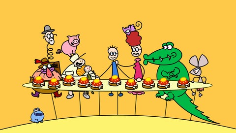 TOM und seine Freunde sitzen alle gemeinsam am Tisch / Rechenstunde 6 „Geburtstagsrechnen“