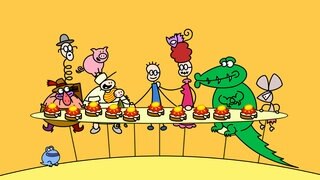 TOM und seine Freunde sitzen alle gemeinsam am Tisch  Rechenstunde 6 „Geburtstagsrechnen“