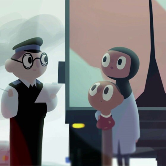 Navid und seine Mutter an der Passkontrolle.