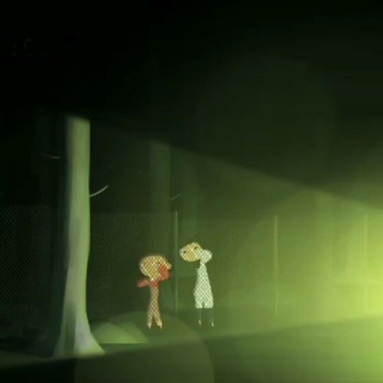 Flüchtlinge nachts im Wald.