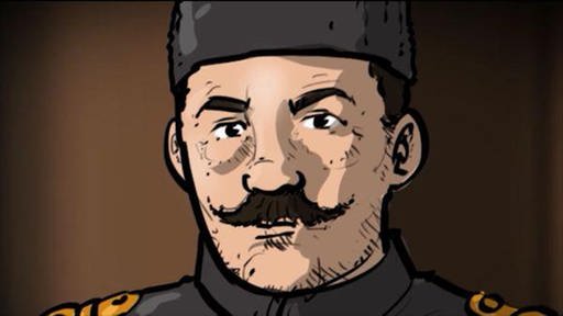 Zeichnung eines Soldaten mit Bart und in Uniform. (Foto: Submarine / NTR / SWR)