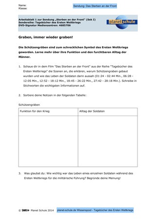 Arbeitsblatt 1: Schützengräben