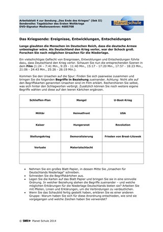 Arbeitsblatt 4: Das Kriegsende: Ereignisse, Entwicklungen, Entscheidungen