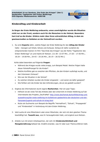 Arbeitsblatt 1b: Kinderalltag und Kinderarbeit