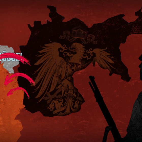 Karte FrankreichBelgien, auf der die Bewegung der deutschen Truppen eingezeichnet ist