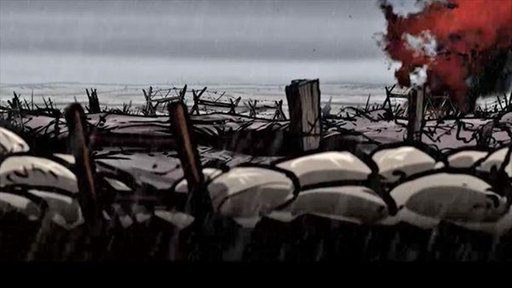 Zeichnung eines Schützengrabens im Regen.