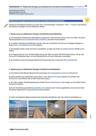 Arbeitsblatt 4.1: Elektrische Energie aus Solarthermie- und Solarrinnenkraftwerken (Foto: )