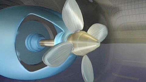 Eine animierte Turbine mit vier Rotoren (Foto: SWR)