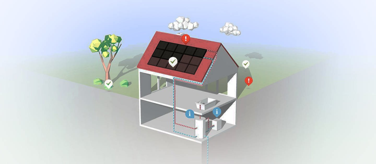 Lernspiel zu erneuerbaren Energien - Solarpanels: Wie kann aus Solarthermie warmes Wasser hergestellt werden? (Foto: SWR / Screenhsot aus Simulation)