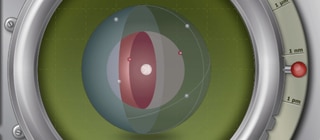 Die Simulation zeigt das Modell eines Atoms. Dieses besteht aus einem Atomkern und Elektronen, die eine kugelförmige Hülle um den Kern bilden.