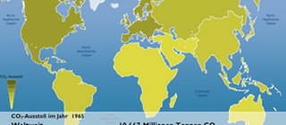 Eine Weltkarte mit dem weltweiten Kohlendioxid-Ausstoß.
