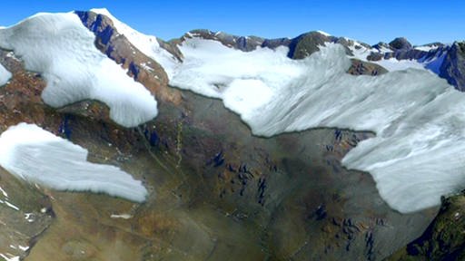 Trickaufnahme eines Gletschers auf dem Rückzug. (Foto: SWR – Screenshot aus der Sendung)