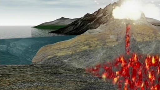 Animation: Entstehung eines Schichtvulkans. (Foto: SWR/WDR – Screenshot aus der Sendung)