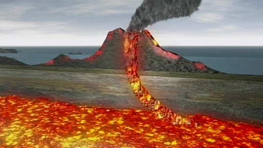 Animation: Vulkanausbruch an einem Hotspot (Foto: SWR/WDR – Screenshot aus der Sendung)