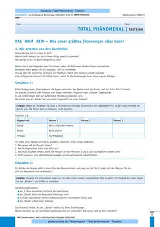 Arbeitsblatt 2: Die Haut - Was unser größtes Sinnesorgan alles kann! (2)