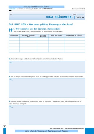 Arbeitsblatt 1: Die Haut - Was unser größtes Sinnesorgan alles kann! (1)