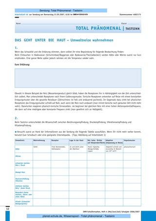 Arbeitsblatt 4 b: Die Haut - Umweltreize wahrnehmen (2)