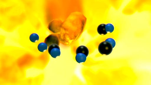 Trickaufnahme: Sauerstoffmoleküle verbinden sich mit Kohlenstoffteilchen. (Foto: SWR – Screenshot aus der Sendung)
