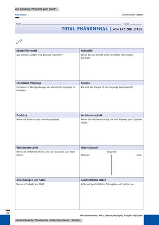 Arbeitsblatt 1: Prozess vom Erz zum Stahl