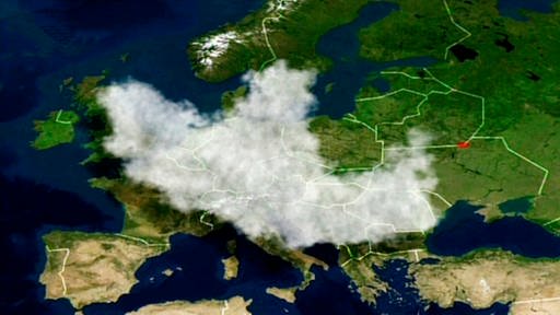 Karte von Europa mit der Ausbreitung der radioaktiven Wolke. (Foto: SWR - Screenshot aus der Sendung)