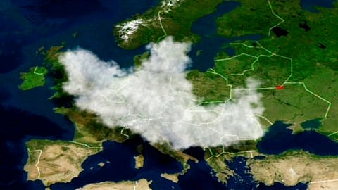 Karte von Europa mit der Ausbreitung der radioaktiven Wolke. (Foto: SWR - Screenshot aus der Sendung)