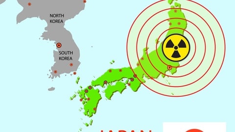 Japan-Karte mit Warnzeichen Radioaktivität.