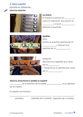 Arbeitsblatt 2: Lückentexte zu spanischen Klingelschildern und Namen (Foto: )