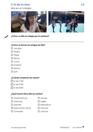 Arbeitsblatt 2: Fragen zu Mia en el colegio