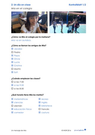 Lösungen 2: Fragen zu Mia en el colegio