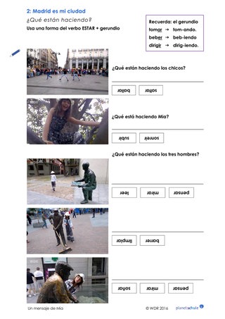 Arbeitsblatt 2: Verbformen zuordnen "¿Qué están haciendo?"