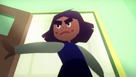 Wütendes Mädchen öffnet Tür. (Foto: SWR – Screenshot aus der Sendung)