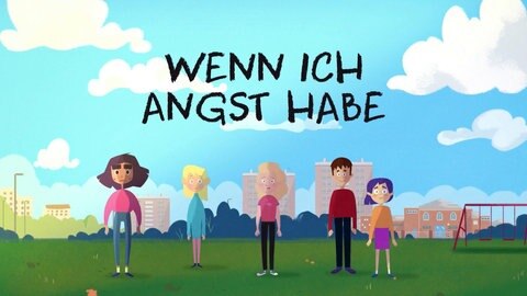 Zeichnung: Fünf Kinder stehen auf einer Wiese.