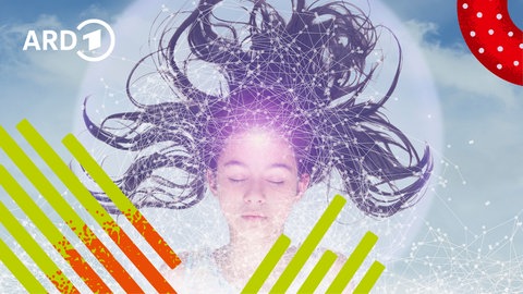 Bildmontage eines schlafenden Mädchens mit einem Illustrierten Netz um den Kopf herum.