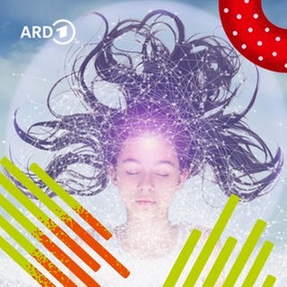 Bildmontage eines schlafenden Mädchens mit einem Illustrierten Netz um den Kopf herum.