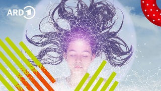 Bildmontage eines schlafenden Mädchens mit einem Illustrierten Netz um den Kopf herum.