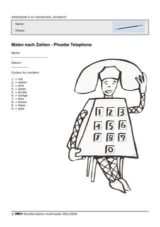 Arbeitsblatt 6: Phoebe Telephone - Malen nach Zahlen