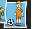 Zeichnung eines Jungen in einem Fußballtrikot und Fußball.