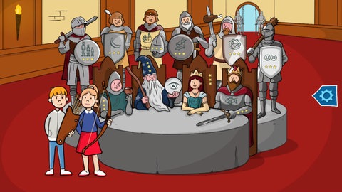 Ein Rittersaal mit der erlösten Tafelrunde